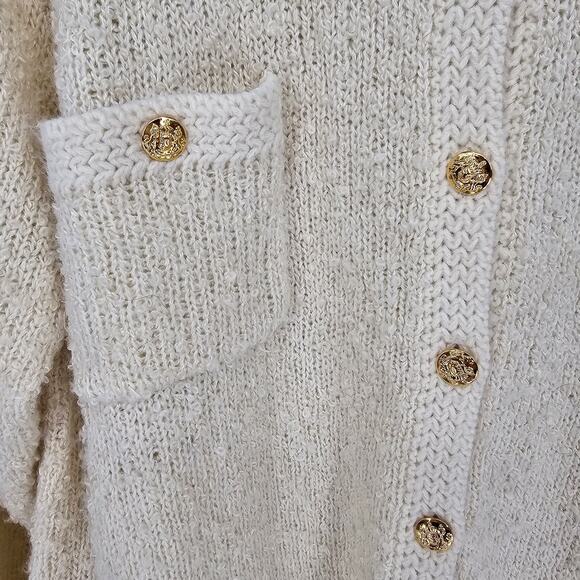Vintage Tanner Cream Knit Gold Button Front Cardigan Sweater Old Money Preppy M - Picture 2 of 8